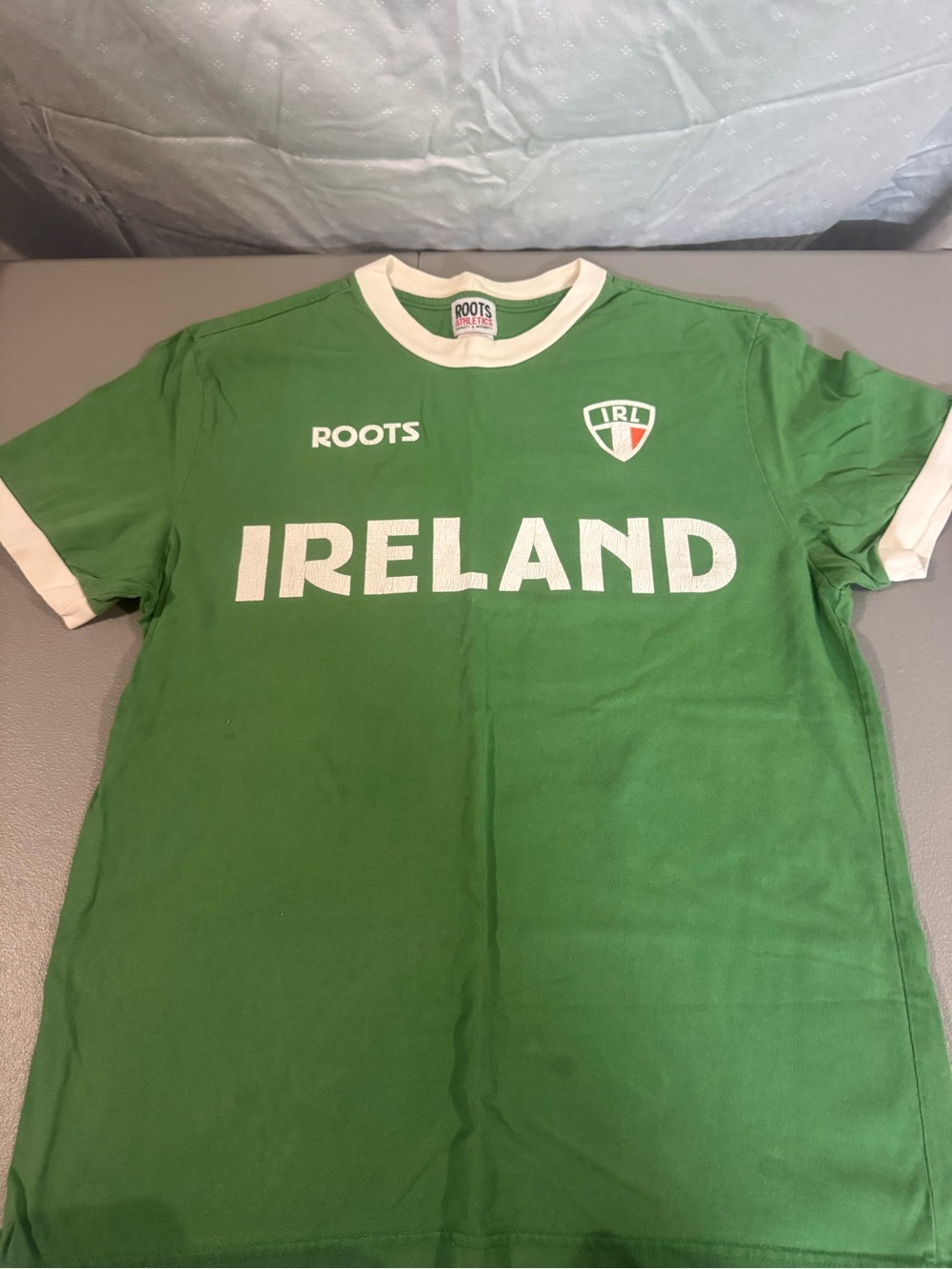 Roots Green Ireland Ringer Tee with White Trim